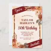Elegant Fall Florals 50. Geburtstag Einladung (Vorderseite)