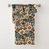 Elegant Fall Flowers Sage Copper Custom Bath Towel Badhandtuch Set (Insitu)