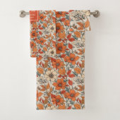 Elegant Fall Flowers Sage Copper Custom Bath Towel Badhandtuch Set (Insitu)