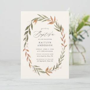 Elegant Fall Greenery Wreath Baptisse Einladung