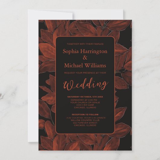 Elegant Fall Leaves Autumn Wedding Invite QR Code Einladung (Vorderseite)