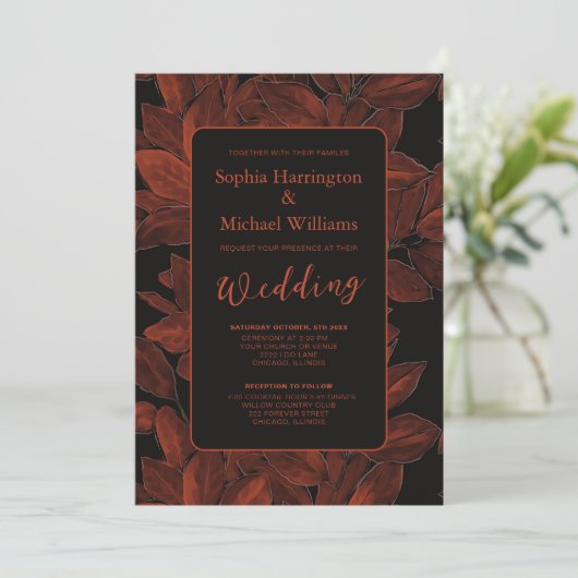 Elegant Fall Leaves Autumn Wedding Invite QR Code Einladung (Stehend Vorderseite)