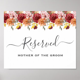 Elegant Fall Leaves Autumn Wedding Reserved Sign Poster
