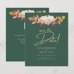 Elegant Fall Pumpkin Green Gold Wedding Rett Date