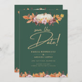 Elegant Fall Pumpkin Green Gold Wedding Rett Date Einladung (Vorne/Hinten)