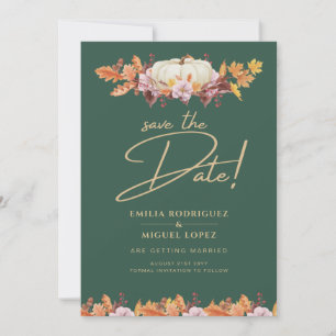 Elegant Fall Pumpkin Green Gold Wedding Rett Date Einladung
