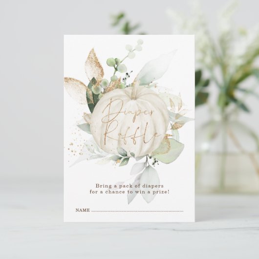 Elegant Fall Pumpkin Greenery Gold Diaper Raffle Begleitkarte (Stehend Vorderseite)