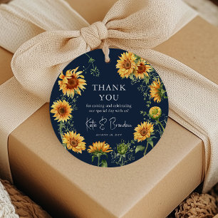 Elegant Fall Sunflower & Navy Hochzeit Vielen Dank Geschenkanhänger