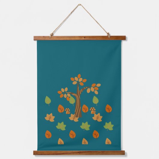 Elegant Fall Tree & Leaf Stilvoll Wandteppich Mit Holzrahmen (Vorderseite)