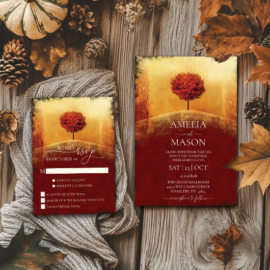 Elegant Fall Tree Wedding RSVP Einladung