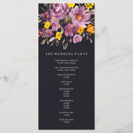 Elegant fall winter purple floral wedding program programm (Rückseite)