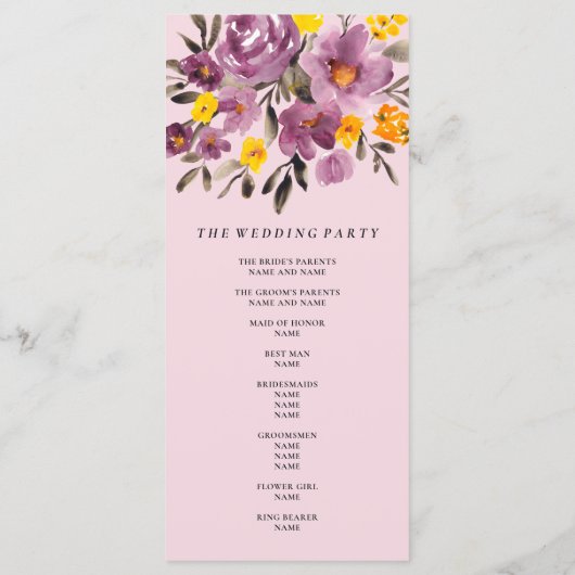 Elegant fall winter purple floral wedding program programm (Rückseite)