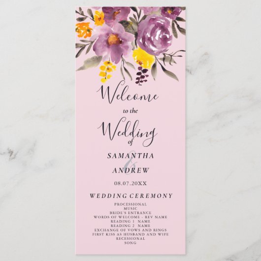 Elegant fall winter purple floral wedding program programm (Vorderseite)