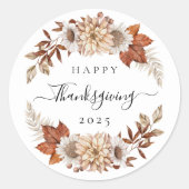 Elegant Fall Wreath Happy Thanksgiving  Runder Aufkleber (Vorderseite)