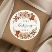 Elegant Fall Wreath Happy Thanksgiving  Runder Aufkleber