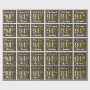 Elegant, Falsches Holz, Falsches Gold 91. Geburtst Geschenkpapier