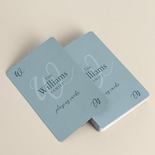 Elegant Family Monogram Dusty Blue Spielkarten