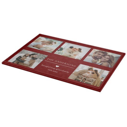 Elegant Family Photo Collage Red Custom Schneidebrett (Ecke)