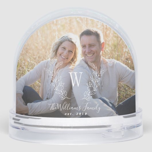 Elegant family photo monogram name personalized schneekugeln (Rückseite)