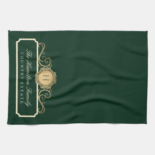 Elegant Family Zuhause Monogram Green Kitchen Geschirrtuch (Horizontal)