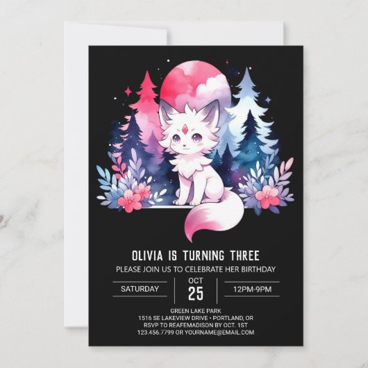 Elegant Fantasy Wolf Birthday Einladung (Vorderseite)