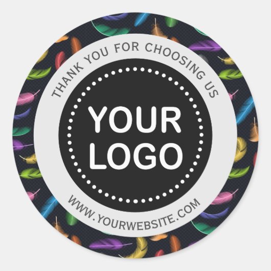 Elegant farbige Feathers Your Logo Slogan Runder Aufkleber (Vorderseite)