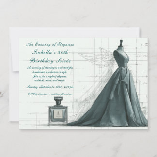Elegant Fashion Sketch Birthday Invitation  Einladung