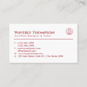 Elegant Fashion Tailor Designer Red Pink White  Visitenkarte (Vorderseite)