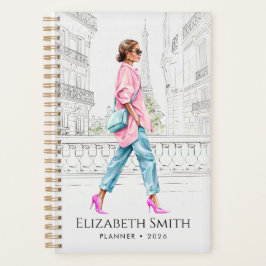 Elegant Fashion Woman Walking Planner Planer