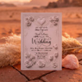 Elegant Faux Embossed White Floral Heart Wedding Einladung