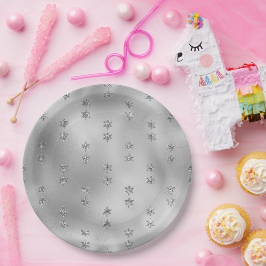 Elegant Faux Foil Silver Stars Christmas Pappteller (Party)