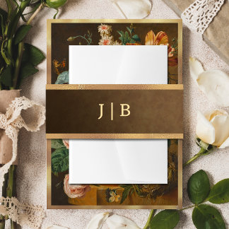 Elegant Faux Gold Border Wedding Monogram Einladungsbanderole
