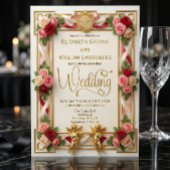 Elegant Faux Gold Foil Blush Floral Monogram Einladung