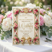 Elegant Faux Gold Foil Blush Floral Monogram Einladung