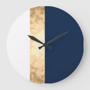 elegant faux gold, navy blue, white stripes große wanduhr