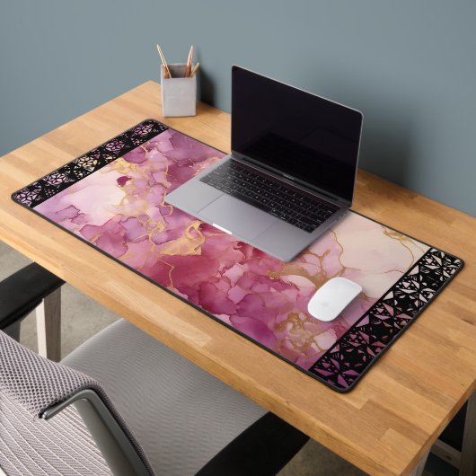 Elegant Faux Marble Black Ornate Trim Schreibtischunterlage (Büro 2)