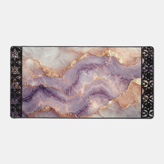 Elegant Faux Marble Black Ornate Trim Schreibtischunterlage (Vorderseite)