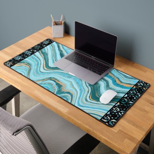 Elegant Faux Marble Black Ornate Trim Schreibtischunterlage (Büro 2)