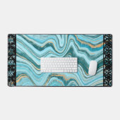 Elegant Faux Marble Black Ornate Trim Schreibtischunterlage (Tastatur & Maus)