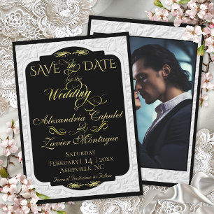 Elegant Faux-Prägung, Foto - Schwarz/Gold Save The Date