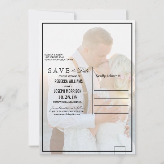 Elegant Faux Vellum Overlay Photo Wedding Save The Save The Date (Rückseite)
