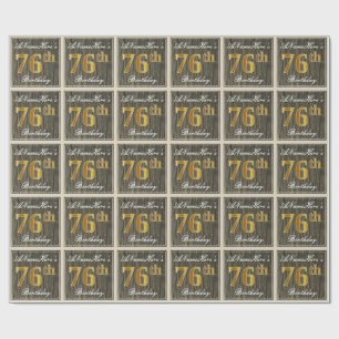 Elegant, Fauxholz, Fauxgold 76. Geburtstag + Name Geschenkpapier