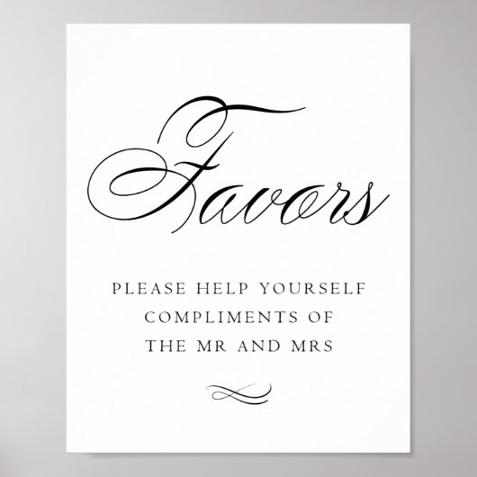 Elegant Favors Black Calligraphy | Chic Table Sign Poster (Vorne)