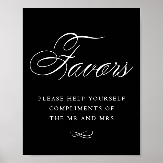 Elegant Favors White Calligraphy | Chic Table Sign Poster (Vorne)