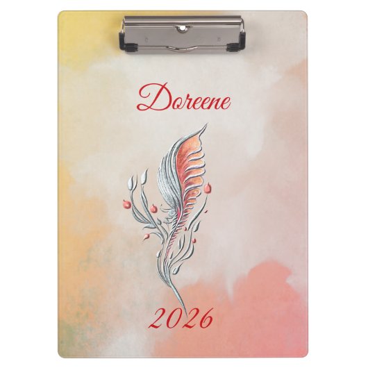 Elegant Feather Floral Watercolour  clipboard  Klemmbrett (Vorderseite)