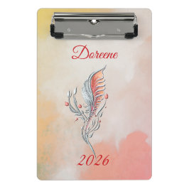 Elegant Feather Floral Watercolour mini clipboard  Klemmbrett