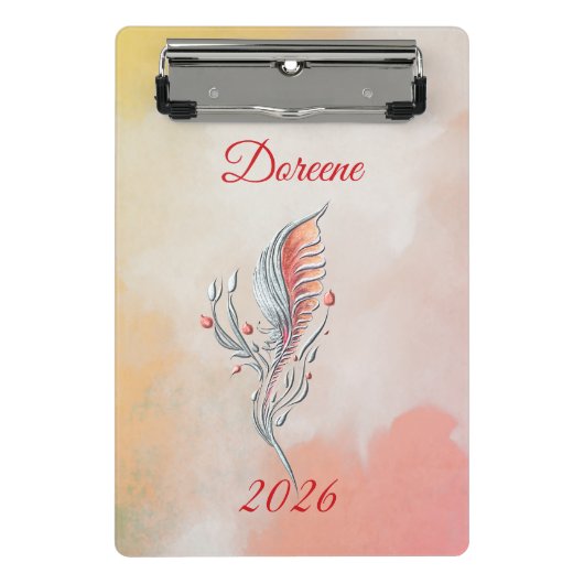 Elegant Feather Floral Watercolour mini clipboard  Klemmbrett (Vorderseite)