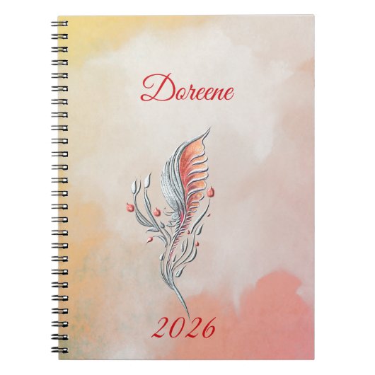 Elegant Feather Floral Watercolour  notebook  Notizblock (Vorderseite)