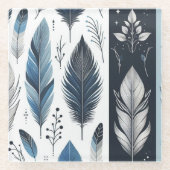 Elegant Feather Symphony in Blue & Silver Glasuntersetzer (Vorderseite)