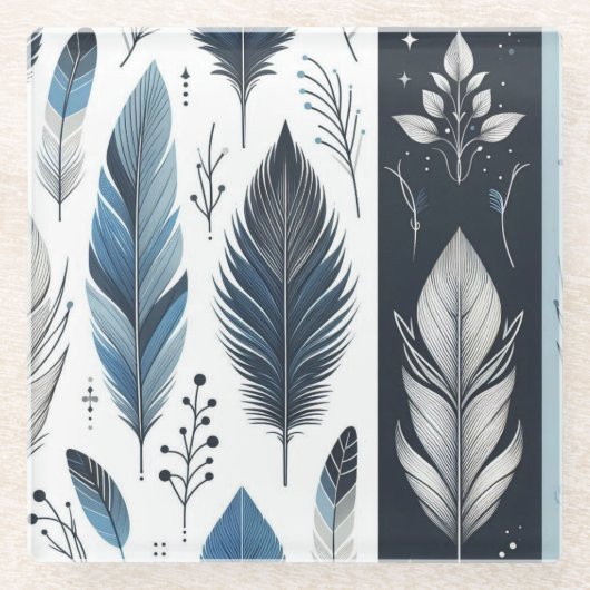 Elegant Feather Symphony in Blue & Silver Glasuntersetzer (Vorderseite)